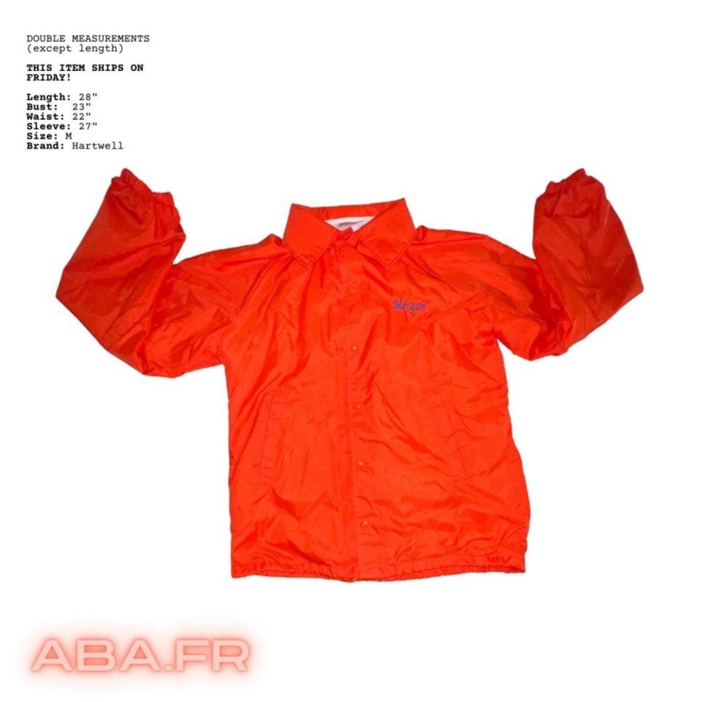 Vintage M Men's/Unisex Neon Orange Hartwell Fleece Lined Windbreaker Excellent